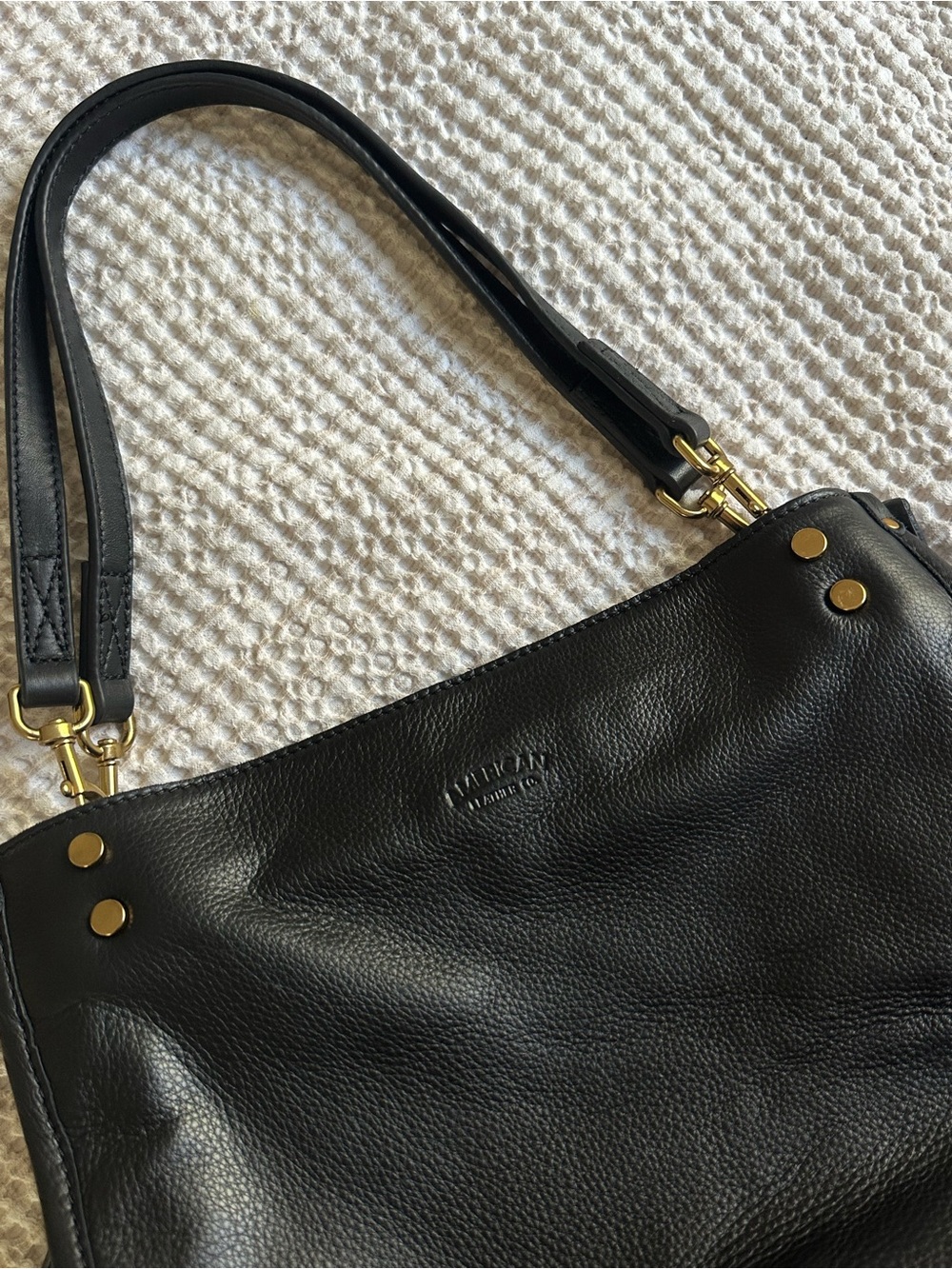 Black Genuine Leather Shoulder Bag with Gold Hardware - Picture 2 of 16